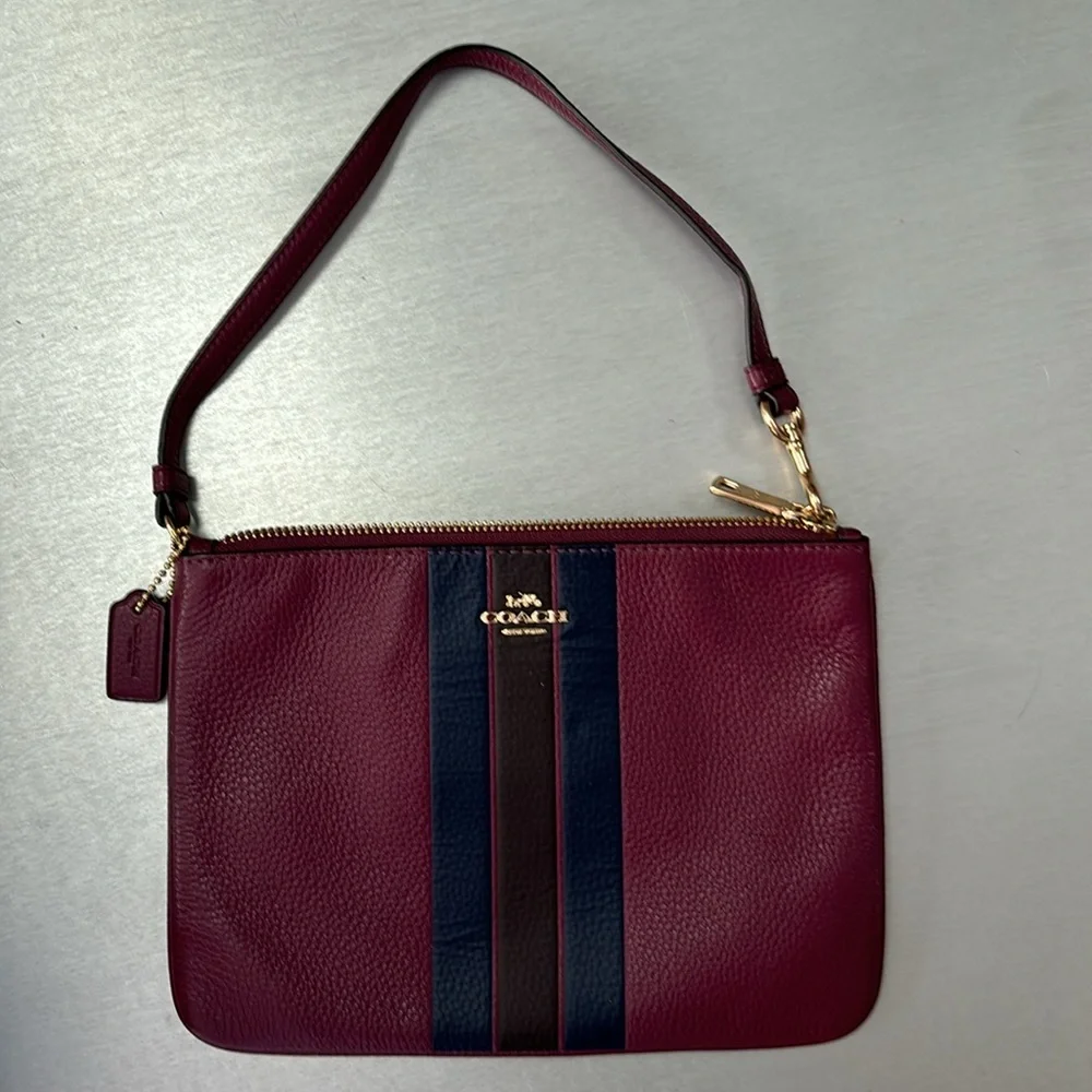 Coach Berry Purple/ Striped Leather Pouch /Wristlet